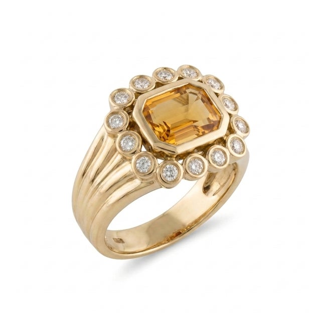 Chunky Citrine Cocktail Ring | Wedding Engagement Ring | Unique Statement Ring Us 7 For Sale - Image 4 of 6