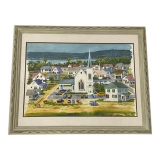 20th Century "Coastal Church on Sunday" Original Watercolor by Burchfield For Sale