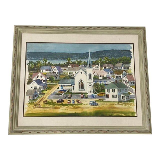 20th Century "Coastal Church on Sunday" Original Watercolor by Burchfield For Sale