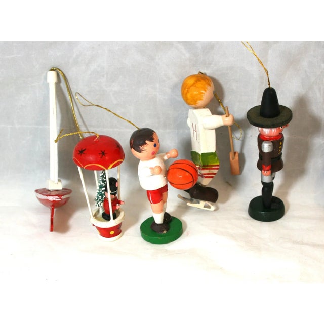 1960s Vintage 1960s 14 Wooden Handcrafted Hanging Christmas Ornaments For Sale - Image 5 of 17