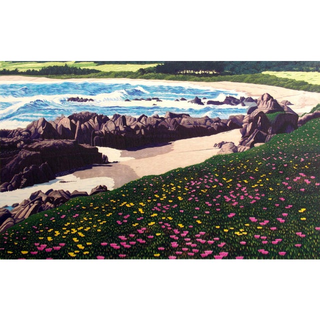 1988 Gordon Mortensen "Meadows Beach" Hand Signed Woodcut Art Print For Sale