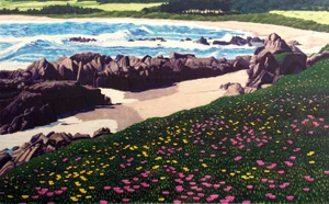 1988 Gordon Mortensen "Meadows Beach" Hand Signed Woodcut Art Print