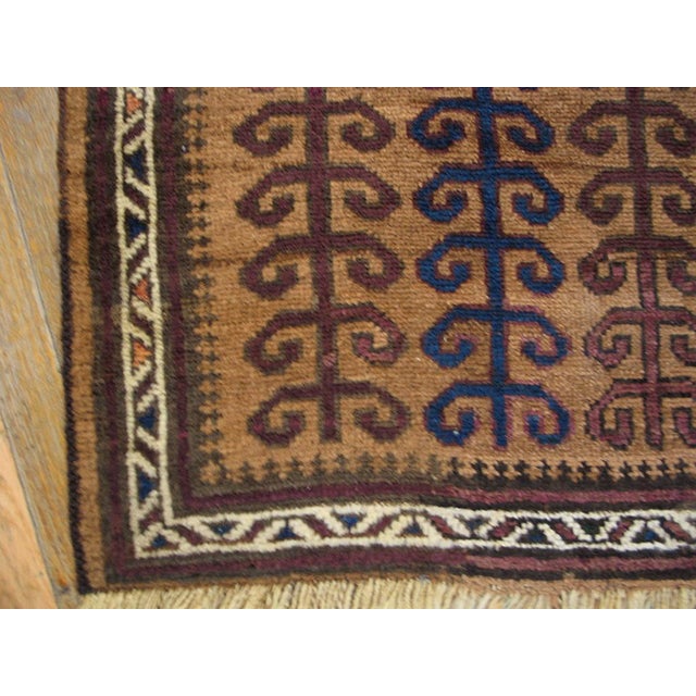 1890s Brown Abstract Geometric Antique Afghanistan Baluch-Turkmen Rug 2' 9" X 3' 10" Wool Carpet For Sale - Image 4 of 6