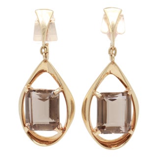 Pair of Ronald H Pearson Modernist 14k Forged Gold & Topaz Earrings For Sale