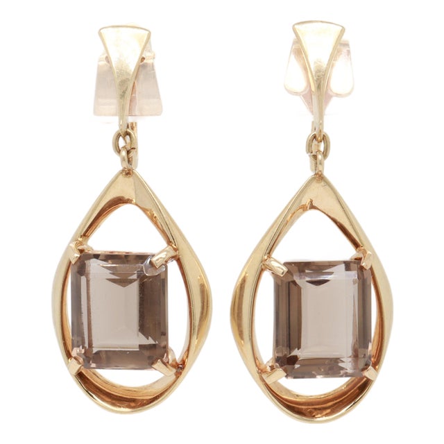 Pair of Ronald H Pearson Modernist 14k Forged Gold & Topaz Earrings For Sale