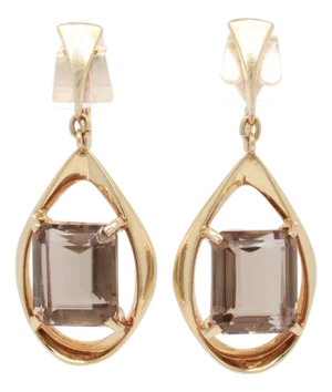 Pair of Ronald H Pearson Modernist 14k Forged Gold & Topaz Earrings
