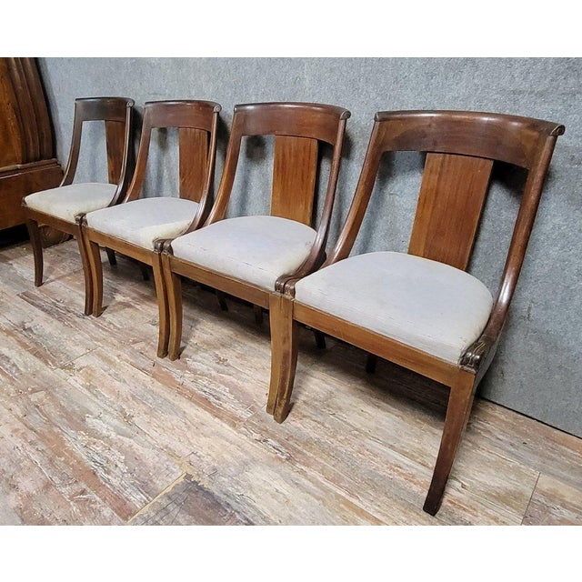 Set of 4 Empire-style mahogany gondola chairs, 19th century upholstery needs cleaning frames need waxing saber legs H83 /...