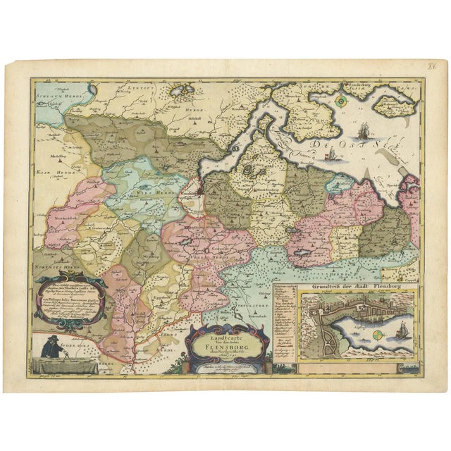 Cartographic Depiction of Flensburg and Surrounding Territories, 1648 For Sale