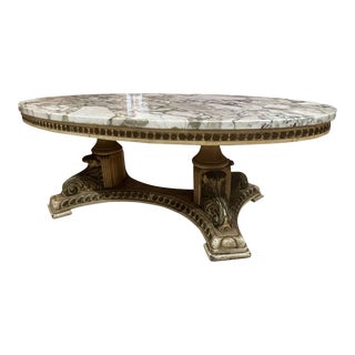 1940s Vintage French Neoclassical Marble Top Oval Coffee Table For Sale