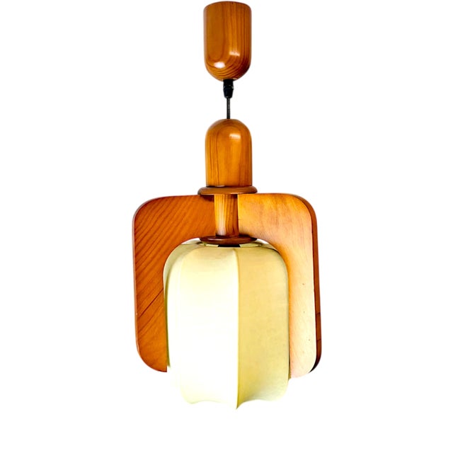 Mid-Century Modern Portuguese Wooden Hanging Light, 1960s For Sale