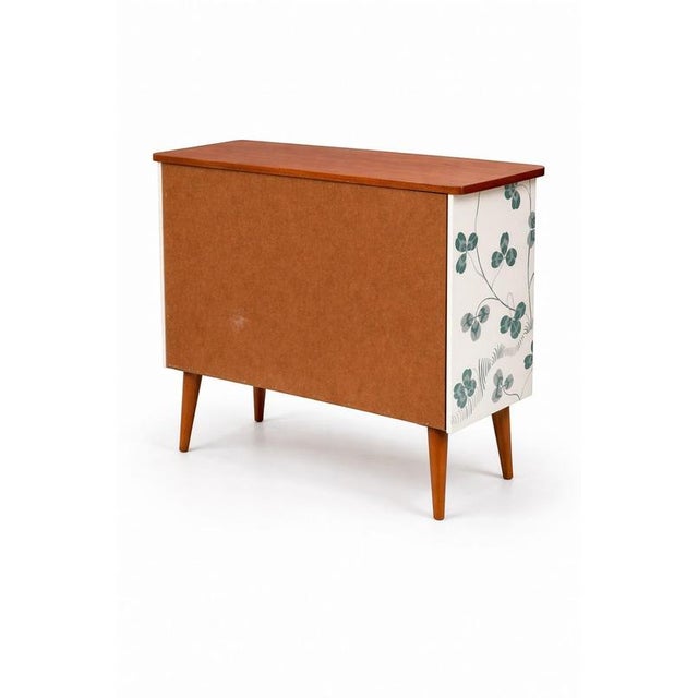 Green Scandinavian Modern Teak Commode with Clover Wallpaper by Josef Frank For Sale - Image 8 of 10