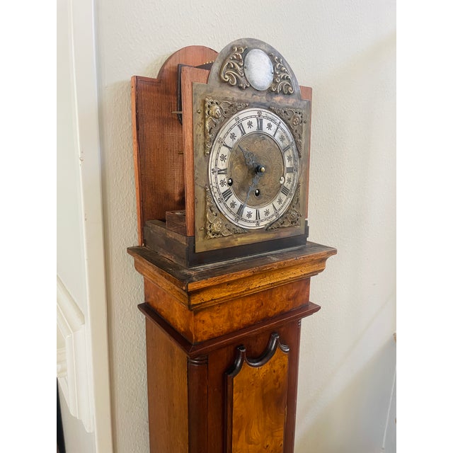 Vintage English-Style Grandmother Clock • Franz Hermle German Mechanical Movement • Burlwood & Mahogany Case For Sale - Image 11 of 15