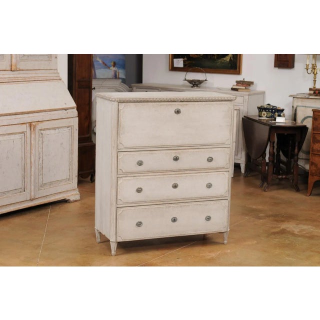 Gustavian Style 1840s Gray Painted Drop Front Secretary with Graduated Drawers For Sale In Atlanta - Image 6 of 12