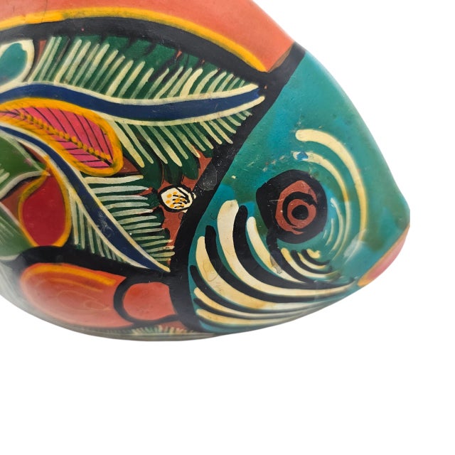 Late 20th Century Handpainted Mexican Folk Art Terra Cotta Fish – Vintage Colorful Pottery Sculpture For Sale - Image 5 of 11