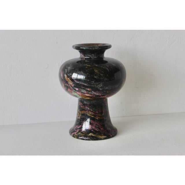 Vintage Black Pink Orange Green Yellow Pink Purple Marble Fluted Vase For Sale - Image 10 of 14