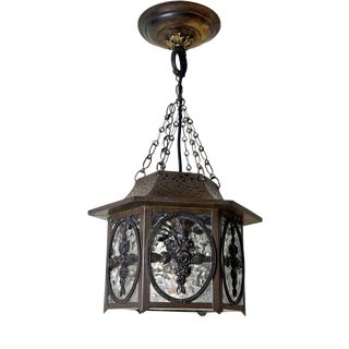 20th Century German Brass and Textured Glass Chinoiserie Lantern, 1920s For Sale
