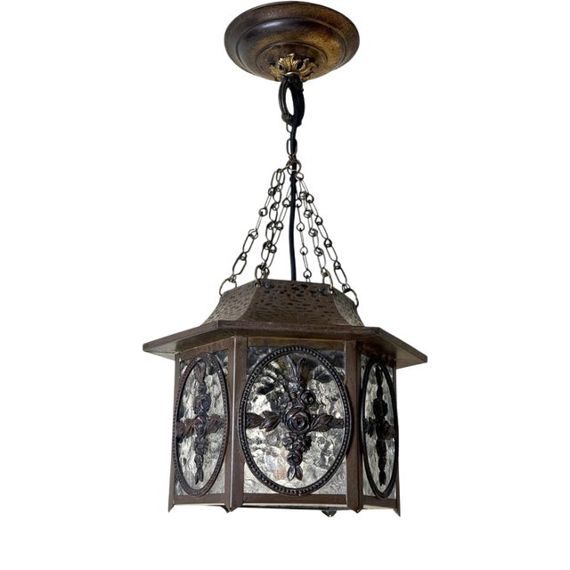 20th Century German Brass and Textured Glass Chinoiserie Lantern, 1920s For Sale