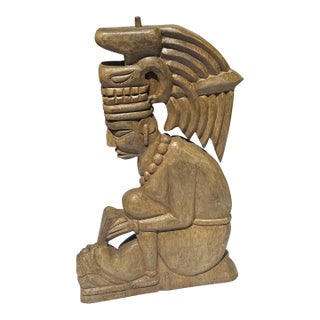Wooden Detailed Aztec Vintage Sculpture For Sale