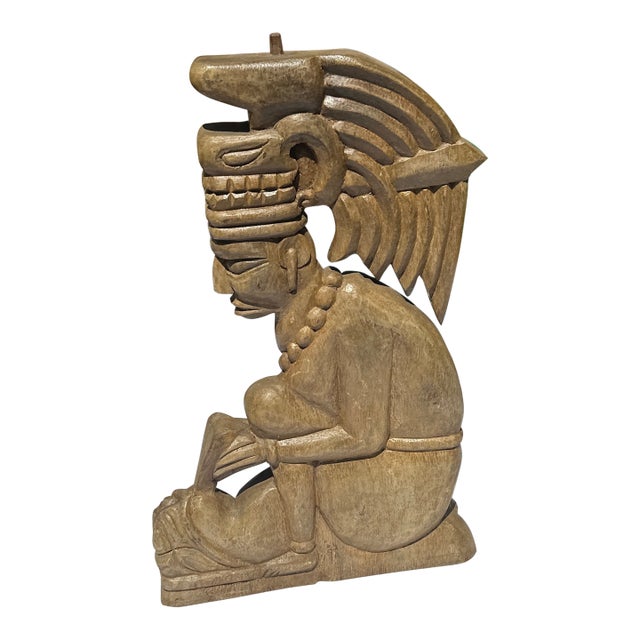 Wooden Detailed Aztec Vintage Sculpture For Sale