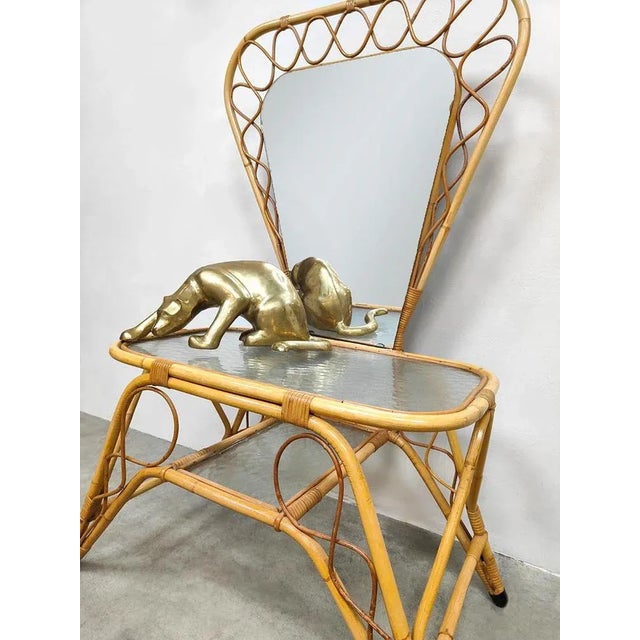 Vintage Bamboo Rattan Vanity Dressing Table & Stool, 1970s, Set of 2 For Sale - Image 3 of 5