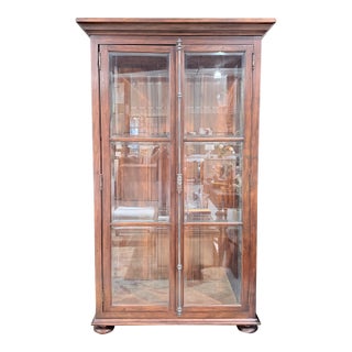 Late 20th Century Rustic Mahogany Glass Display Cabinet With Cremone Hardware For Sale