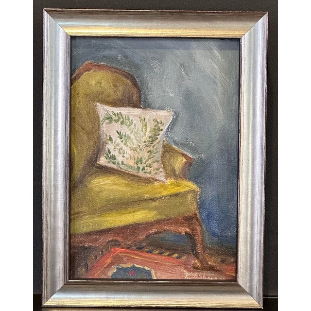 Vintage Wing Chair Interior Still Life Oil Painting, "The Cozy Nook" For Sale - Image 4 of 11