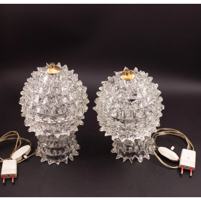 Extraordinary set of 2 table lamps or vase made of mid-century Murano mouth-blown rostral glass. This wonderful object was...