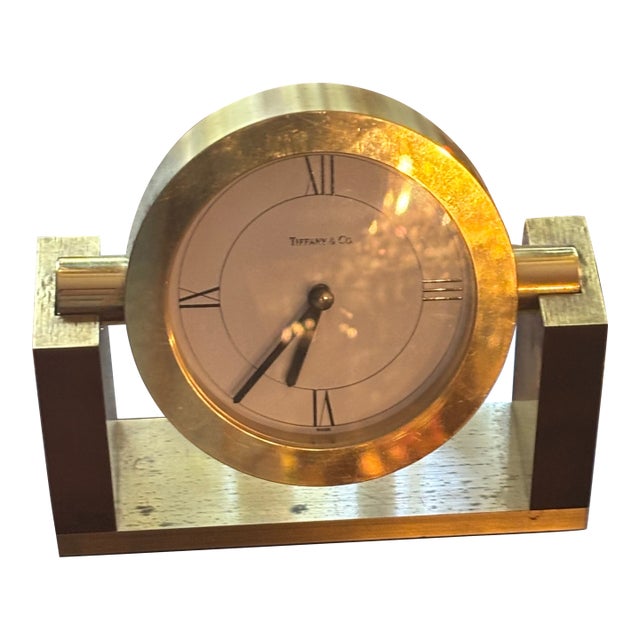 Tiffany & Co. Swiss Brass Modernist Desk Clock – Recently Serviced by Tiffany – Receipt Included For Sale