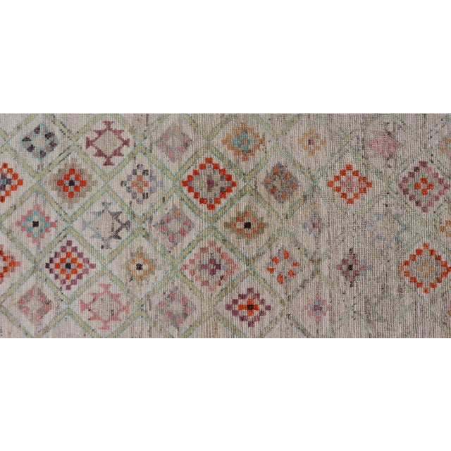 2020s Modern Tulu in Wool With Sub-Geometric Diamond Design in Multicolor 2'8 X 9'8 For Sale - Image 5 of 11