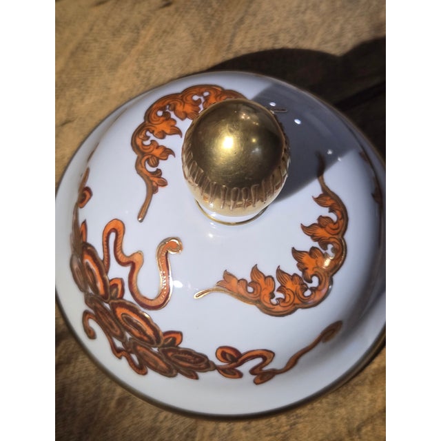 1930s Large 16.5" Mid-Century Hertel-Jacob Bavaria Gilded Porcelain Ginger Jar – Signed E. Habenicht – Red Dragon Motif For Sale - Image 5 of 10