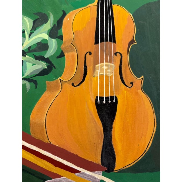1960s Still Life - Violin, Bow, Plant and Books Modern and Colorful. Red Book - 20th Century Book Keeping and Advertising. For Sale - Image 4 of 5