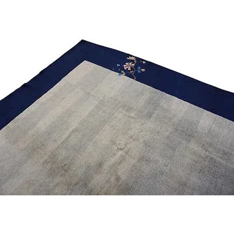 1920s Gray Solid Open Fiel Antique Chinese Peking Carpet 9'2" X 11'10" Knotted Wool Rug For Sale - Image 10 of 12