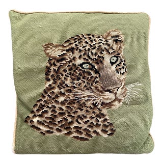Vintage Needlepoint Leopard Pillow For Sale