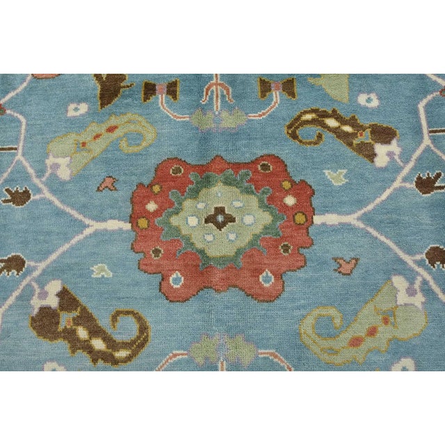 2020s Oushak Rug 9′ X 11’8” Blue Wool Traditional Hand-Knotted Oriental Carpet For Sale - Image 5 of 12