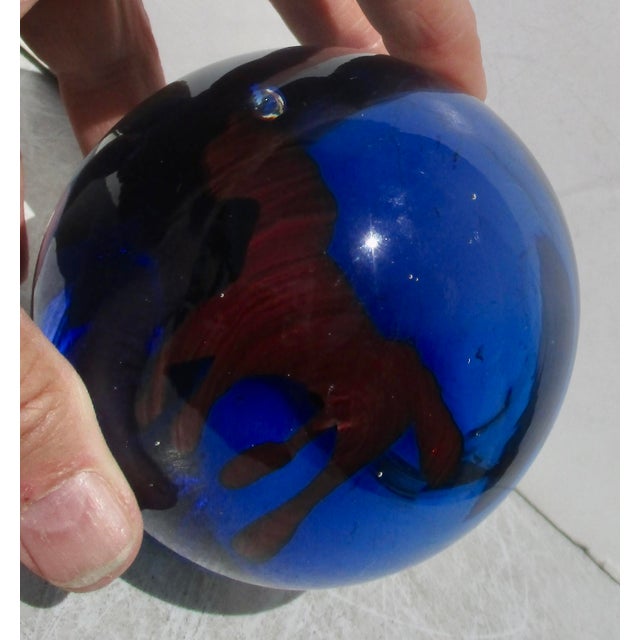 Glass Red Pony Into the Blue Glass Paper Weight For Sale - Image 7 of 11