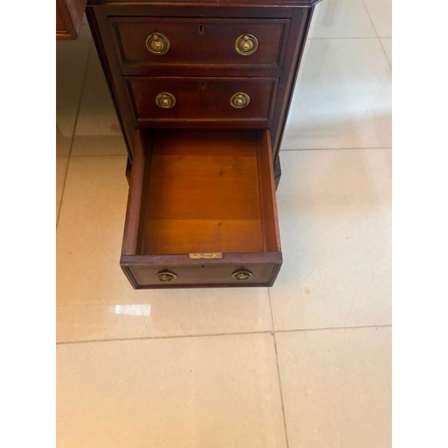Antique Victorian Mahogany Freestanding Pedestal Kneehole Desk with Fitted Stationery Drawers and Writing Slides, 1850 For Sale - Image 15 of 18