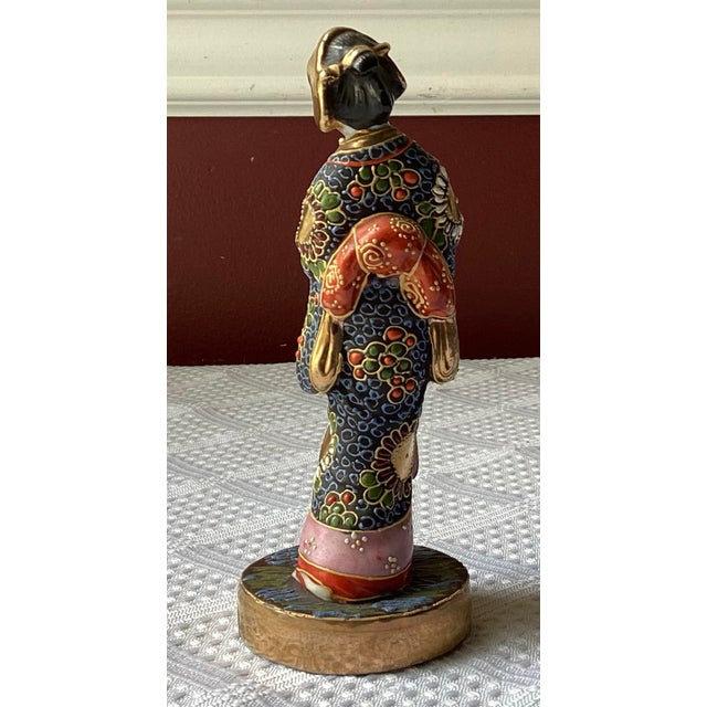 1920s Antique Japanese Satsuma Porcelain Figurine, Hand-Painted Kimono, 5 3/8” Tall For Sale - Image 5 of 10