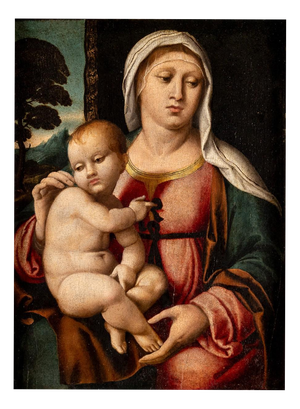 Domenico Capriolo, Virgin and Child in a Landscape, 1500s, Oil on Panel