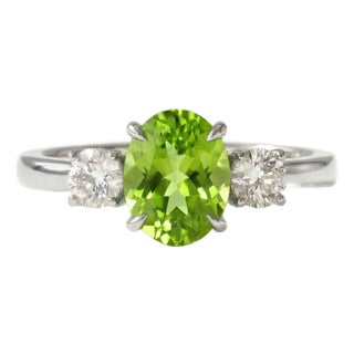 Peridot & Cubic Zirconia Ring, Three Stone Engagement Ring Us 7 For Sale