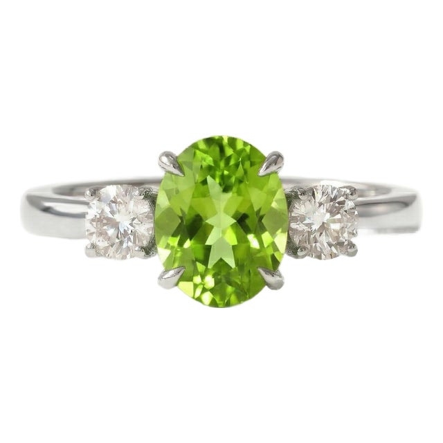 Peridot & Cubic Zirconia Ring, Three Stone Engagement Ring Us 7 For Sale