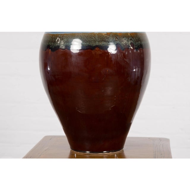 Ceramic Contemporary Blue & Brown Glaze Ceramic Vase For Sale - Image 7 of 12