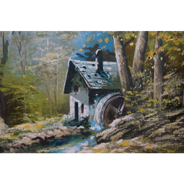 Horst Hoppman German Mid Century Water Mill Landscape Oil Painting 45" For Sale - Image 10 of 12
