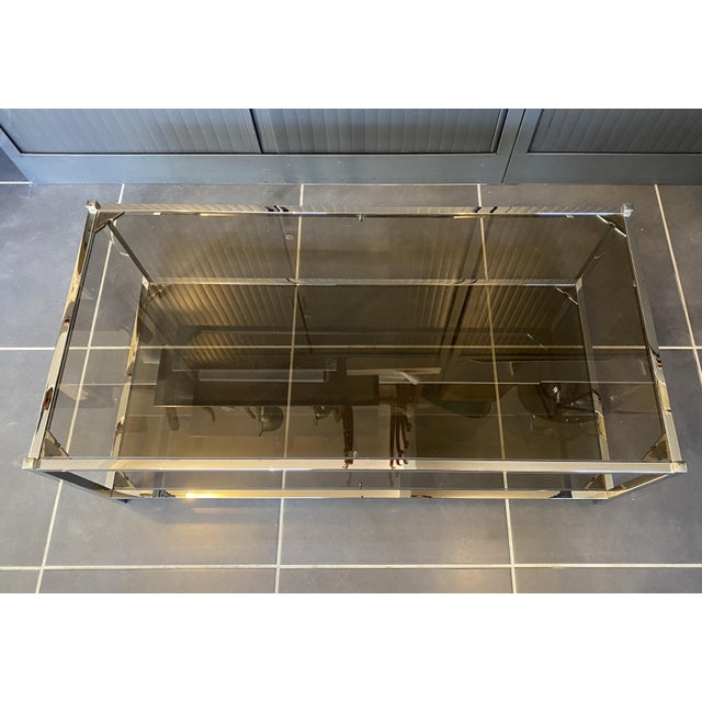 Mid-Century Modern Vintage Bauhaus Coffee Table with Double Glass and Chrome Top, 1970s For Sale - Image 3 of 18