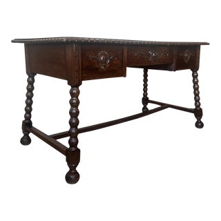 19th Century Spanish Baroque Style Oak Library Table or Desk For Sale