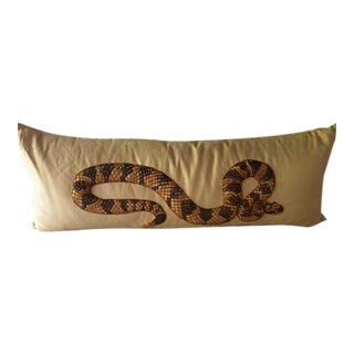 Crotalus Molossus — Beaded Linen Pillow by Textile Artist Dh For Sale