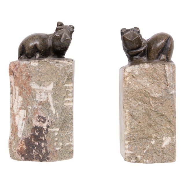 Hippo Bookends in Hand-Carved Granite, Finland, 1980s, Set of 2 For Sale