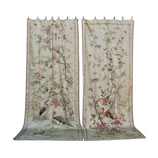 Chinese Silk Embroidery Curtains 19 Century For Sale