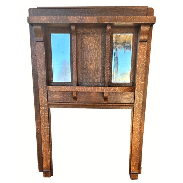 Antique Stickley Craftsman Style 7.5' Tall Arts u0026 Crafts Quarter Sawn Oak  Fireplace Mantel and Overmantel With Beveled Mirrors | Chairish