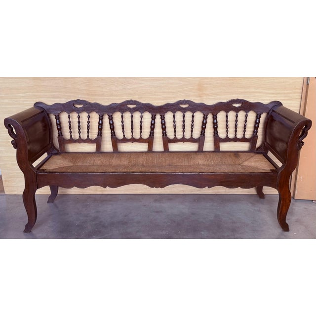 20th Century Large Catalan Bench in Walnut with Caned Seat For Sale - Image 18 of 18