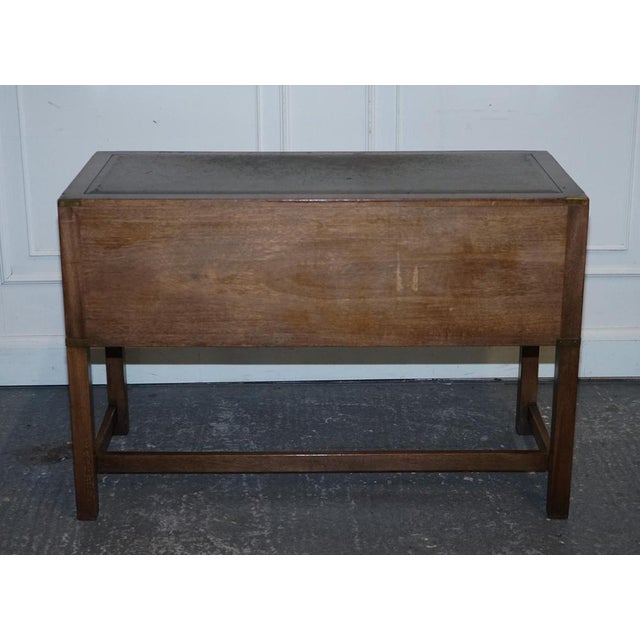 Vintage Military Campaign Leather Top Writing Table Desk from Harrods London For Sale - Image 16 of 17
